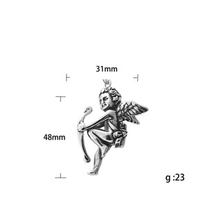 Pendentif ange Cupidon en acier inoxydable, collier pour hommes, design ailes rétro, bijoux cadeau - Product Image 5