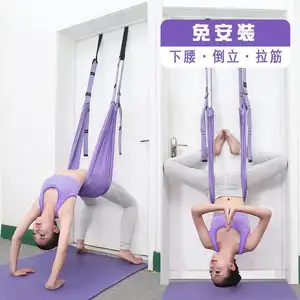 Aerial yoga trainer handstand split belt stretching training yoga assistance