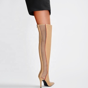 Big Size 46 Women Fishnet Summer Over Knee <b>Boots</b> Ladies Leather Mesh Patchwork Pointed Toe Long Thigh High Stiletto Booties - Product Image 2