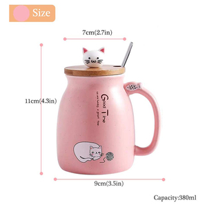 แก้วกาแฟเซรามิคลายแมวน่ารักพร้อมฝาไม้ ขายส่งพอร์ซเลนคุณภาพดี ของขวัญทางธุรกิจ ทนทานและปรับแต่งได้ - Product Image 4