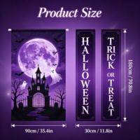 Bannière de fond Halloween : Citrouille, Fantôme, Sorcière, Château – Style Classique, Impression Numérique sur Polyester, Séchage Rapide, Durable