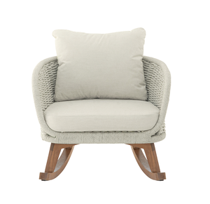 Silla Mecedora de Mimbre Beige con Cojines Suaves de Poliéster y Estructura de Madera Resistente, Muebles de Jardín Portátiles para Exteriores - Product Image 3