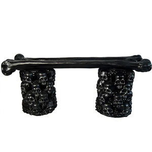 مقعد على شكل جمجمة وعظم بتصميم قوطي - مقعد زخرفي من الراتنج للهالوين، مناسب للمنازل المخيفة والمنازل القوطية والحدائق الخارجية - Product Image 2