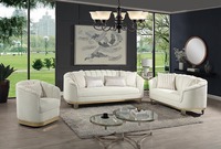 Fauteuil pivotant modulaire capitonné de luxe moderne en tissu/cuir avec pieds en acier inoxydable doré pour appartement, hôtel, usage domestique