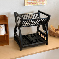 Égouttoir à vaisselle multifonctionnel pliable et portable en plastique, double couche, avec cadre d'organisation de placard en acier inoxydable