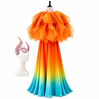 Costume de danse de scène 3D à pétales dégradés, moderne et personnalisé pour femme, robe de spectacle ethnique haut de gamme avec coiffe