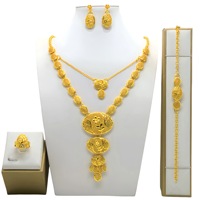 Parure de Bijoux de Dubaï pour Femme, Fine Chaîne Longue Arabe, Collier et Boucles d'Oreilles en Or Style Éthiopien Africain pour Fiançailles, Mariage et Tenue de Mariée