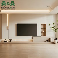 Meuble TV mural moderne crème sur mesure avec niche d'exposition ouverte et panneau étagé pour appartement