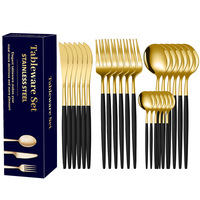 Mehrfarbiges Luxus Gold Silber 410 Edelstahl Besteckset Spiegelpoliert 24-teilig Messer Gabel Löffel Set für Zuhause und Gastronomie