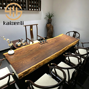 Table à manger en noyer massif, plateau en bois naturel brut, mobilier pour restaurant et hôtel, plateau en bois massif naturel d'une seule pièce M - Product Image 1