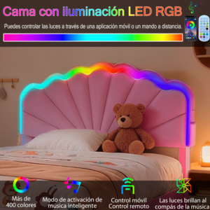 <span class=keywords><strong>Letto</strong></span> con Testiera a Forma di Conchiglia, 400 Colori, Sincronizzazione Musicale, Luce RGB, Caricatore USB Type-C, Cassetto Estraibile, <span class=keywords><strong>per</strong></span> Camera da <span class=keywords><strong>Letto</strong></span> Femminile - Product Image 4