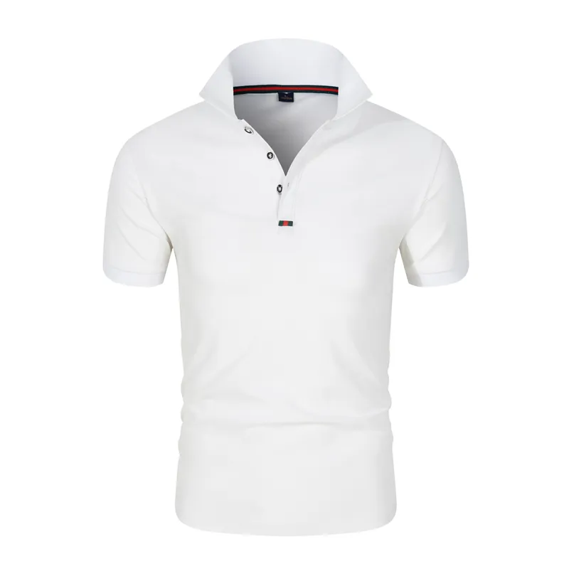 Kaus Polo Pria Lengan Pendek, Kaus Polo 100% Katun Golf Pria, Kaus Lengan Pendek Warna Putih Kasual Bisnis