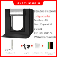 Mini studio photo portable de 40 cm avec éclairage LED, alimentation secteur, tente de prise de vue en cube, table en PVC et nylon durables