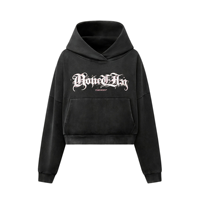 Sweat à capuche court personnalisé Kornit DTG imprimé 100% coton vintage surdimensionné pour homme avec lettres gothiques en strass, style streetwear Y2K