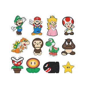 Haute qualité dessin animé Anime Mario dinosaure pêche 5D bricolage diamant peinture autocollants avec outils décoration réfrigérateur jouet autocollants