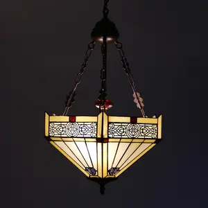 LongHuiJing lampada da soffitto Tiffany di alta qualità di alta qualità lampada a sospensione a isola con paralume esagonale in vetro colorato giallo