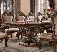 Meubles de salle à manger en bois de style classique américain de luxe, table à manger en bois massif avec 8 chaises en tissu