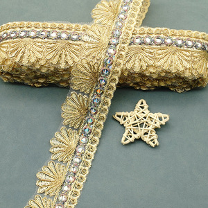 Cinta de encaje de organza con bordado étnico dorado de 5 cm de ancho <span class=keywords><strong>para</strong></span> decoración DIY hecha a mano, accesorios de cuello de ropa con lentejuelas - Product Image 4