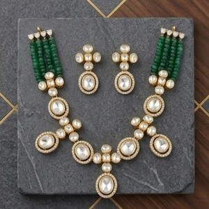 Parure de collier et boucles d'oreilles en argent 925 plaqué or avec perles vertes et moissanite, bijoux de mariée pour cadeau de mariage - Product Image 2