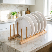 Égouttoir à vaisselle en bambou, support pliable en bois pour assiettes, bols, tasses et couvercles, organisateur de comptoir de cuisine