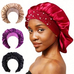 Fashionable Women's Adjustable Satin Hair <b>Bonnet</b>-Pink Pearl Design for Daily Party Outdoor & Travel Use - Product Image 1