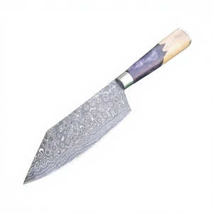 Couteau de Chef Petit Hachoir en Acier Damas Écologique avec Manche en Résine Violette et Bois d'Olivier – Vente Flash - Product Image 1