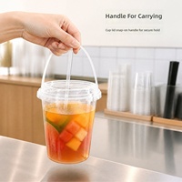 Gobelets jetables en plastique de 16 oz et 24 oz avec couvercle et poignée pour jus de fruits, bubble tea, boissons, emballage de boissons