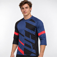 Maillot de vélo de montagne Velocity Block pour homme, manches 3/4, personnalisé, bleu marine, avec graphismes noirs audacieux et accents rouges de course