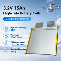 Cellule LFP 3.2V 15Ah en pochette avec languettes, débit élevé 42C, 7000 cycles, -40°C ℃ ~60 ℃   Cellules LiFePo4 en pochette 3,2 V 15000 mAh pour drone UAV