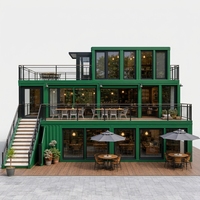 Maison conteneur verte à 3 étages, café-bar-restaurant-bureau-entrepôt modulaire, structure en acier, couleur personnalisée