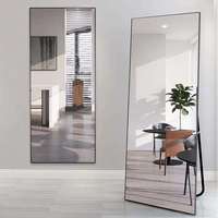 Miroir pleine longueur rectangulaire arrondi 2-en-1 avec cadre noir, fixation murale pour chambre, salon, entrée – Vente en gros