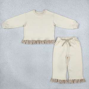Ensemble de survêtement RTS en coton épais de couleur unie pour petites filles, sweat-shirt à manches longues et leggings, tenue décontractée 2 pièces, faible MOQ - Product Image 3