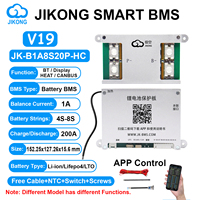 JK BMS B1A8S20P-HC Smart BMS V19 4S~8S BT RS485 HEAT CAN 1A 2A Corriente 200A Balanceador Activo para Baterías Li-ion LiFePo4 LTO