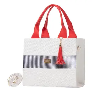 Sac fourre-tout décontracté pour femme Fana, en cuir blanc et rouge, avec fermeture à rabat, pour usage quotidien - Product Image 3