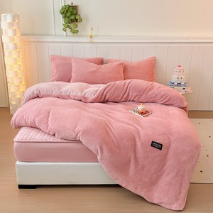 Parure de lit 4 pièces en velours de lait polaire <span class=keywords><strong>demi</strong></span>-face avec drap-housse matelassé, gris froid uni, doux et chaud - Product Image 4