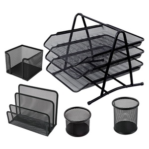 Metal Desk <b>Organizer</b> Office Desk Set Desktop Accessories Includes <b>File</b> Paper Tray Mail Letter <b>Organizer</b> Pen Cup - Product Image 1