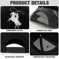 Casquette de baseball western personnalisée brodée, visière camouflage, réglable, en sergé de coton, faible MOQ 20 pièces, vente en gros usine