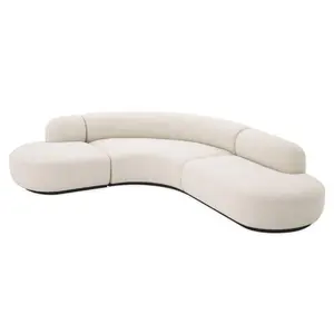 Luxury Modern Living Room Furniture Italian White Boucle Fabric Curved Sofa Comfortable Teddy Fabric 4-seater Big Couch