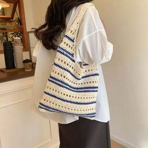 Bolso de paja hueco de gran capacidad al por mayor, bandolera a rayas de algodón y poliéster para verano, vacaciones en la playa - Product Image 5