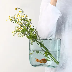 Florero decorativo de cristal con forma de bolsa para el hogar, jarrón creativo de flores para Decoración de cocina y oficina, nuevo diseño