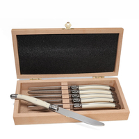 Ensemble de couteaux à steak de luxe en acier inoxydable avec manche en plastique de haute qualité, 6 pièces, avec boîte cadeau en bois de hêtre