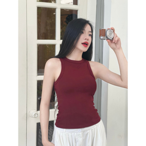 เสื้อยืดแขนยาวทรงเข้ารูปคุณภาพสูงสุดสำหรับผู้หญิง ผลิตในเวียดนาม เหมาะสำหรับเล่นกีฬา ออกกำลังกายในฤดูร้อน สีแดงพลัม - Product Image 3