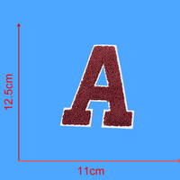 Vente en gros de patchs thermocollants en chenille de 12,5 cm de haut, rouge, rose, bleu, noir, jaune, lettres de l'alphabet A-Z, patchs thermocollants