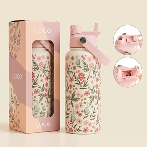 Bouteille d'eau sport personnalisée avec logo, 32 oz et 24 oz, en acier inoxydable à double paroi, avec couvercle à paille 2-en-1 - Product Image 1
