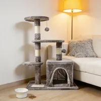 Pohon Kucing dengan Kandang Bulu, Tempat Bertengger, dan Mainan Interaktif