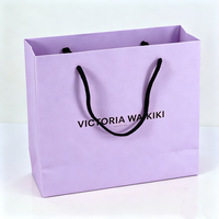 Sacs en papier de luxe personnalisés avec logo imprimé, poignées en corde de coton, pour cils, maquillage, shopping, cadeaux, couleur violet clair