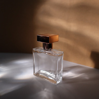 Diffuseur de parfum carré en verre avec pompe pulvérisatrice de 50 ml, couvercle en plastique rechargeable sérigraphié, MOQ 100