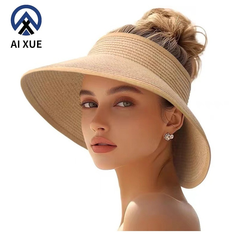 New Straw Checked Sun Hat Open