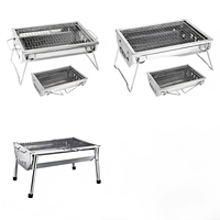 Table de barbecue moderne en acier inoxydable, grande et carrée, avec hauteur réglable, pour extérieur, avec cendrier et pinces, pour jardin