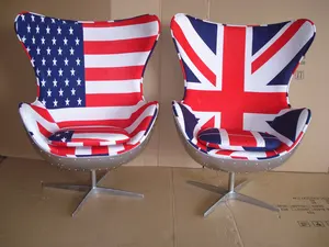 Classic Vintage Aviator Union Jack Retro Brown Leather Tomcat Aviator Chair Leisure Egg Chair